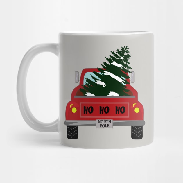 HO HO HO, a North Pole truck hauling a Christmas tree by Blended Designs